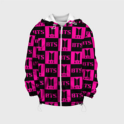 Куртка с капюшоном детская BTS pattern pink logo, цвет: 3D-белый