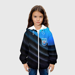 Куртка с капюшоном детская Герб России и черно-синяя абстракция, цвет: 3D-белый — фото 2