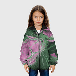 Куртка с капюшоном детская Мрамор темно-зеленый с розовым, цвет: 3D-черный — фото 2