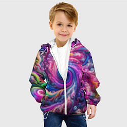 Куртка с капюшоном детская Абстракция, водоворот из ярких красок, цвет: 3D-белый — фото 2