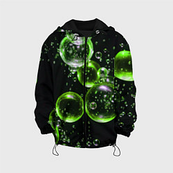 Куртка с капюшоном детская Зеленые пузыри на черном, цвет: 3D-черный