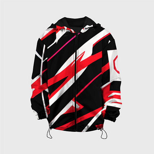 Детская куртка Красно-белые полосы на чёрном фоне / 3D-Черный – фото 1