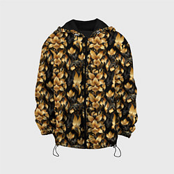 Куртка с капюшоном детская Золотые листья на черном фоне, цвет: 3D-черный