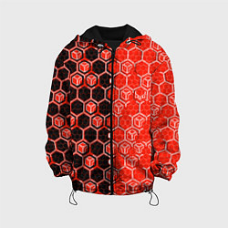 Куртка с капюшоном детская Техно-киберпанк шестиугольники красный и чёрный, цвет: 3D-черный