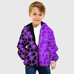 Куртка с капюшоном детская Техно-киберпанк шестиугольники фиолетовый и чёрный, цвет: 3D-черный — фото 2