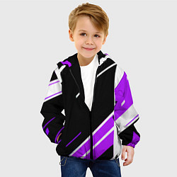 Куртка с капюшоном детская Бело-фиолетовые полосы на чёрном фоне, цвет: 3D-черный — фото 2