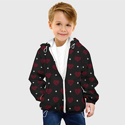 Куртка с капюшоном детская Красные сердечки и белые точки на черном, цвет: 3D-белый — фото 2