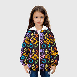 Куртка с капюшоном детская Разноцветное граффити узор, цвет: 3D-белый — фото 2