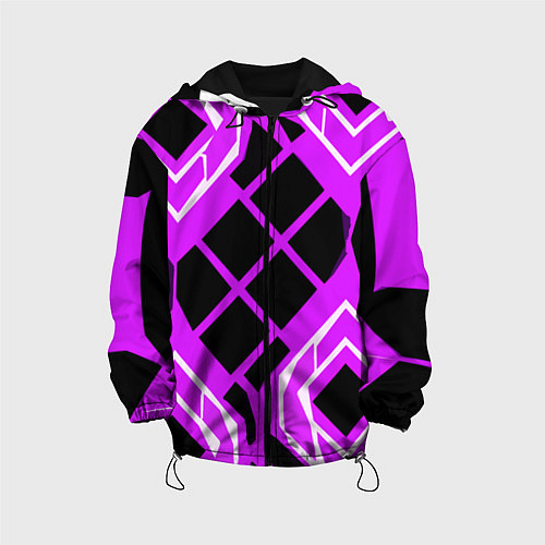 Детская куртка Чёрные квадраты и белые полосы на фиолетовом фоне / 3D-Черный – фото 1