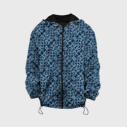 Куртка с капюшоном детская Синий крупный кружевной узор, цвет: 3D-черный
