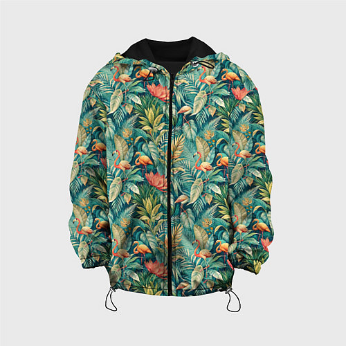 Детская куртка Тропический фламинго в цветах / 3D-Черный – фото 1