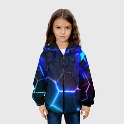 Куртка с капюшоном детская Микс из разломленных плит и неоновое свечения, цвет: 3D-черный — фото 2