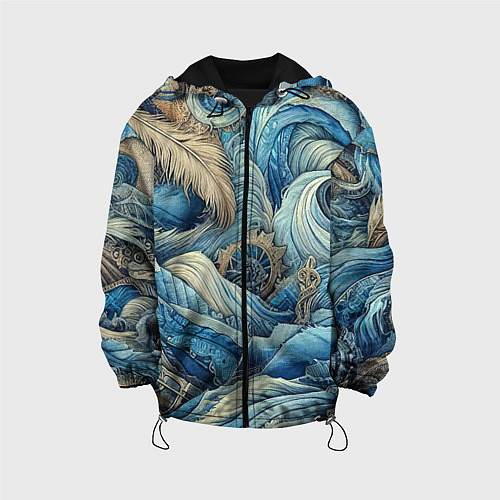 Детская куртка Паттерн из перьев и джинсы - нейросеть / 3D-Черный – фото 1