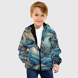 Куртка с капюшоном детская Паттерн из перьев и джинсы - нейросеть, цвет: 3D-черный — фото 2