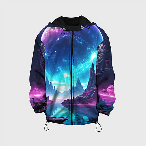 Детская куртка Космический пейзаж - планеты / 3D-Черный – фото 1