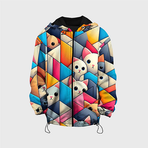Детская куртка Geometric pattern with kittens - ai art / 3D-Черный – фото 1