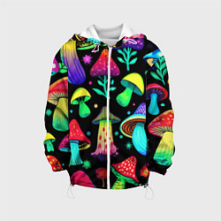 Куртка с капюшоном детская Биолюминесцентные кислотные грибы, цвет: 3D-белый