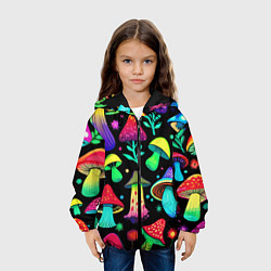 Куртка с капюшоном детская Биолюминесцентные кислотные грибы, цвет: 3D-черный — фото 2