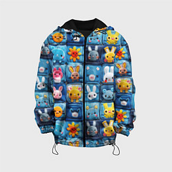 Куртка с капюшоном детская Пэчворк с кроликами, цвет: 3D-черный