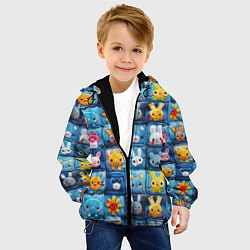 Куртка с капюшоном детская Пэчворк с кроликами, цвет: 3D-черный — фото 2