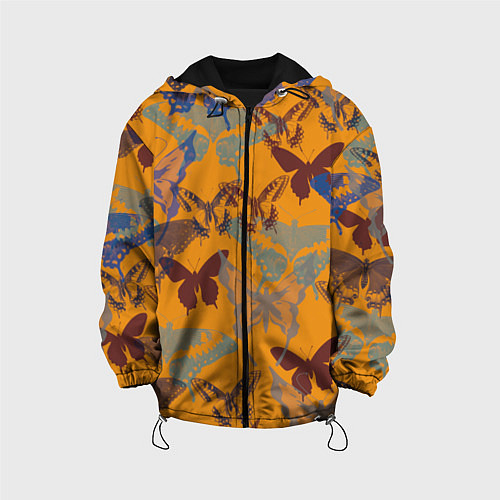 Детская куртка Бабочки на оранжевом - паттерн / 3D-Черный – фото 1