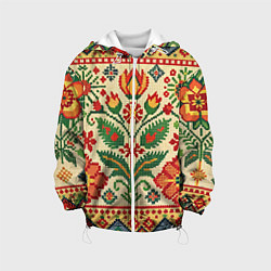 Куртка с капюшоном детская Славянский узор и орнамент, цвет: 3D-белый