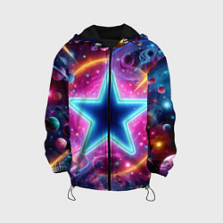 Куртка с капюшоном детская Звезда в неоновом космосе - нейроарт, цвет: 3D-черный