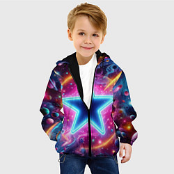 Куртка с капюшоном детская Звезда в неоновом космосе - нейроарт, цвет: 3D-черный — фото 2