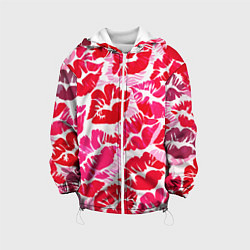 Куртка с капюшоном детская Девчачьи отпечатки красных губ - подарок любви, цвет: 3D-белый