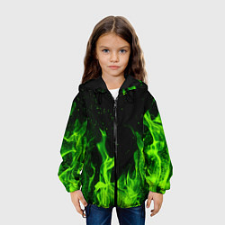 Куртка с капюшоном детская Огонь зелёный текстура, цвет: 3D-черный — фото 2