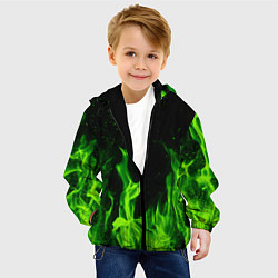 Куртка с капюшоном детская Огонь зелёный текстура, цвет: 3D-черный — фото 2