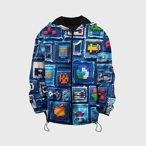 Детская куртка Пиксельные символы на пэчворк / 3D-Черный – фото 1