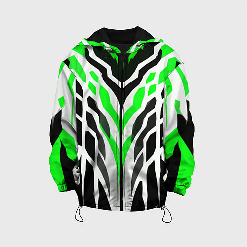 Детская куртка Агрессивные зелёно-белые полосы на чёрном фоне / 3D-Черный – фото 1