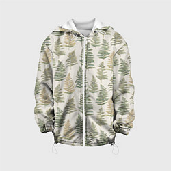 Куртка с капюшоном детская Узор из листьев папоротника, цвет: 3D-белый