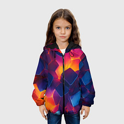 Куртка с капюшоном детская Неоновая геометрическая текстура, цвет: 3D-черный — фото 2
