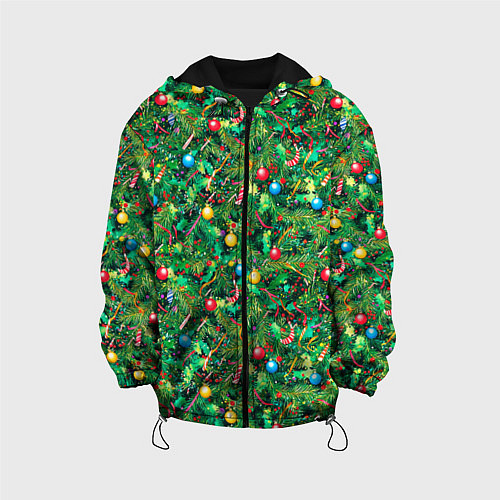 Детская куртка Разноцветные шары на ёлке / 3D-Черный – фото 1