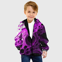 Куртка с капюшоном детская Фиолетово-белая абстрактная структура, цвет: 3D-черный — фото 2