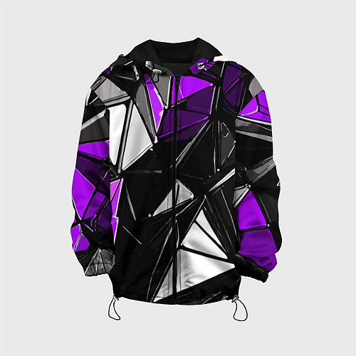 Детская куртка Фиолетово-белые рельефные треугольники на чёрном ф / 3D-Черный – фото 1