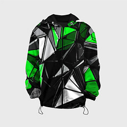 Куртка с капюшоном детская Зелёно-белые рельефные треугольники на чёрном фоне, цвет: 3D-черный