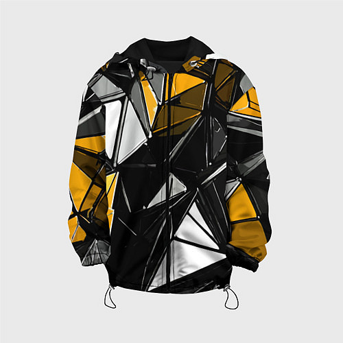 Детская куртка Жёлто-белые рельефные треугольники на чёрном фоне / 3D-Черный – фото 1