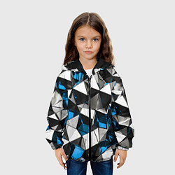 Куртка с капюшоном детская Сине-белые рельефные треугольники на чёрном фоне, цвет: 3D-черный — фото 2