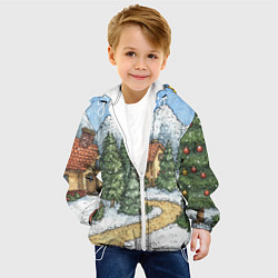 Куртка с капюшоном детская Новогодний пейзаж, цвет: 3D-белый — фото 2