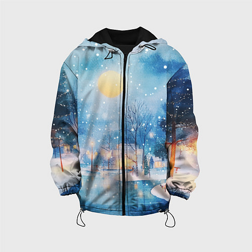 Детская куртка Новогодняя атмосфера - акварель / 3D-Черный – фото 1