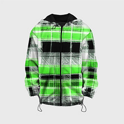 Куртка с капюшоном детская Белые полосы на чёрно-зелёном фоне, цвет: 3D-черный