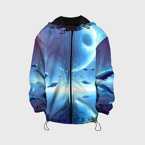 Детская куртка Луна и рыбы - нейроарт фантазия / 3D-Черный – фото 1