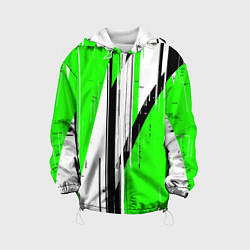 Куртка с капюшоном детская Black and white vertical stripes on a green backgr, цвет: 3D-белый