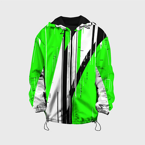 Детская куртка Black and white vertical stripes on a green backgr / 3D-Черный – фото 1