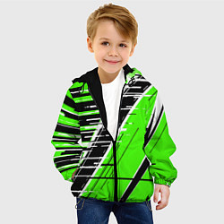 Куртка с капюшоном детская Чёрно-белые глитч полосы на зелёном фоне, цвет: 3D-черный — фото 2