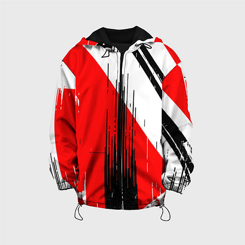 Детская куртка Вертикальные чёрные линии на красно-белом фоне / 3D-Черный – фото 1