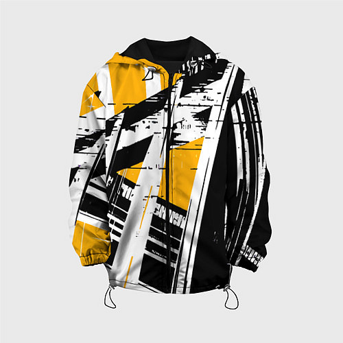 Детская куртка Чёрно-белые абстрактные линии на жёлтом фоне / 3D-Черный – фото 1